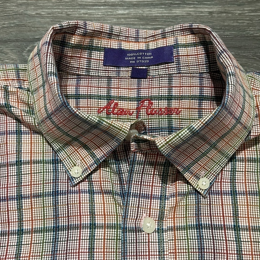 Alan Flusser Men’s Multicolor Plaid Button Up Long Sleeve Dress Shirt Size Large - Picture 8 of 10